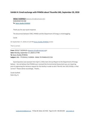 [Exhibit H: Email exchange with PHMSA about Titusville LNG, September 20, 2018]