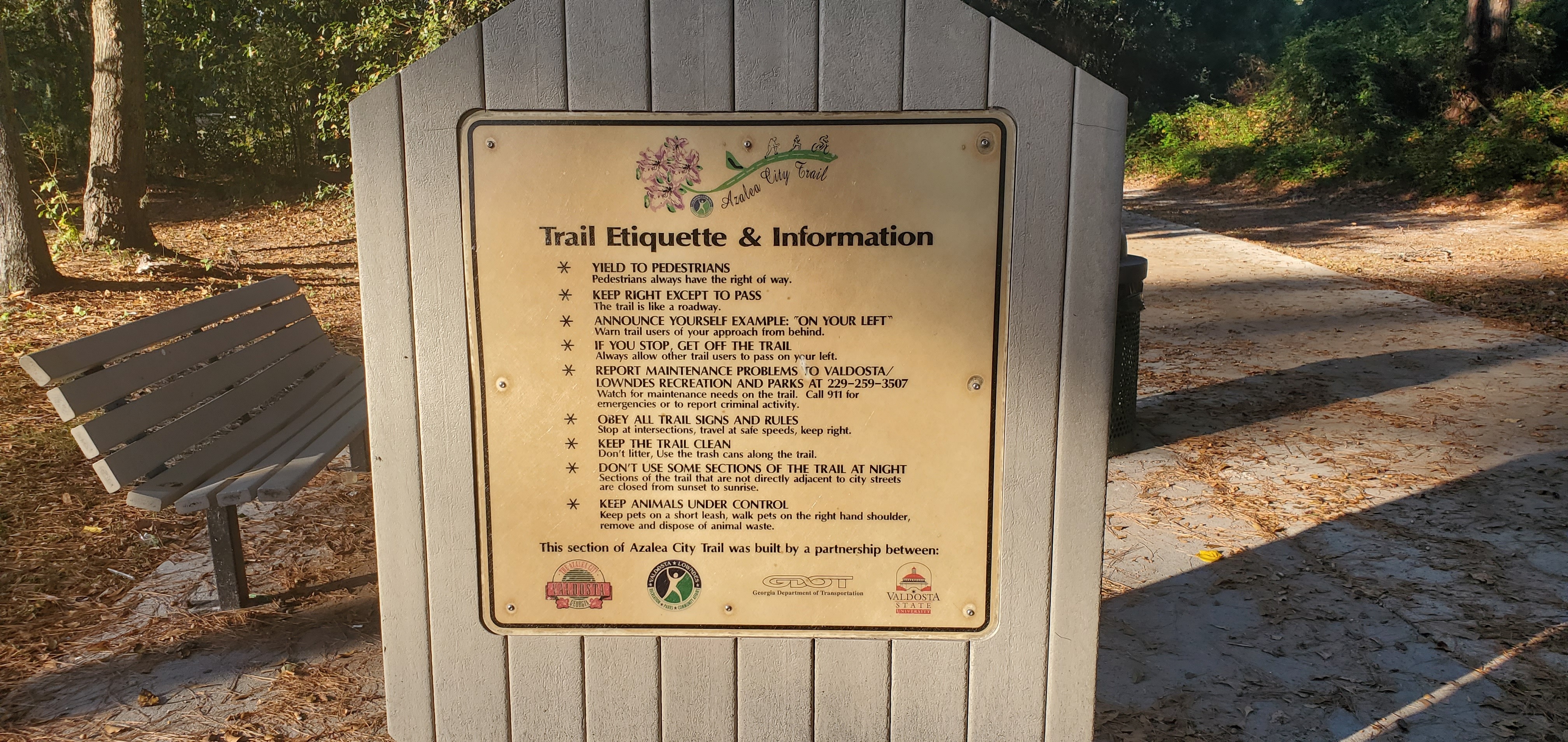 Trail Etiquette & Information, Azalea City Trail, 2022:10:18 09:06:16, 30.8477220, -83.2782570