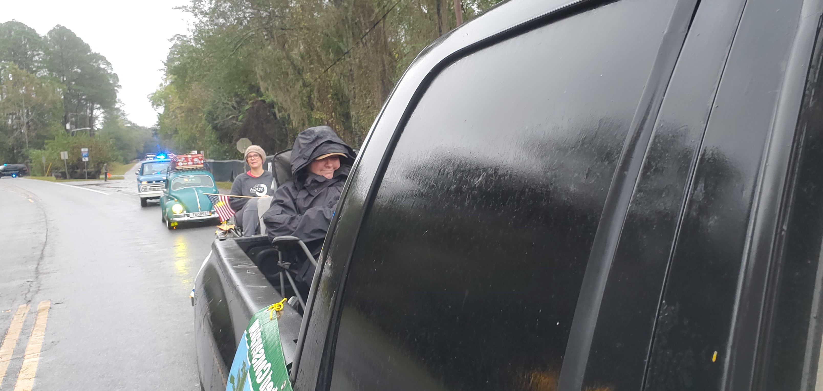 Lindsey Williams freezing in the truck bed