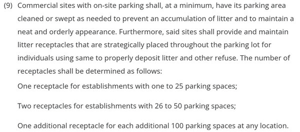 [Valdosta Ordinance 82-1.(b)(9) Commercial sites with on-site parking shall....]