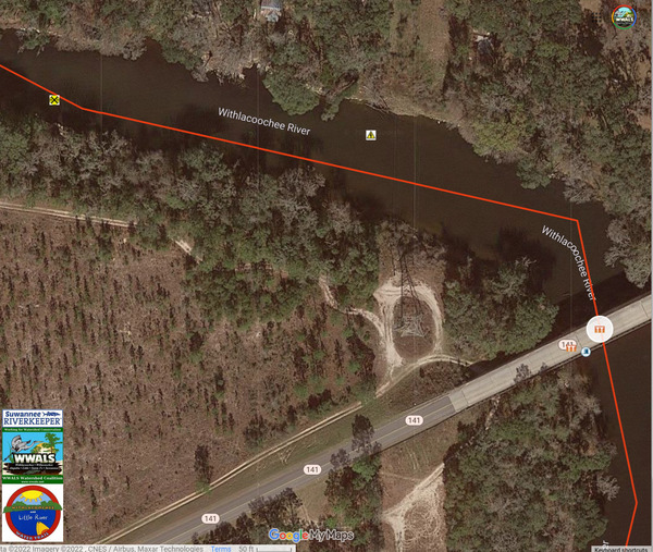 [Map: Bridges near FL 141, Withlacoochee River, in WLRWT map]