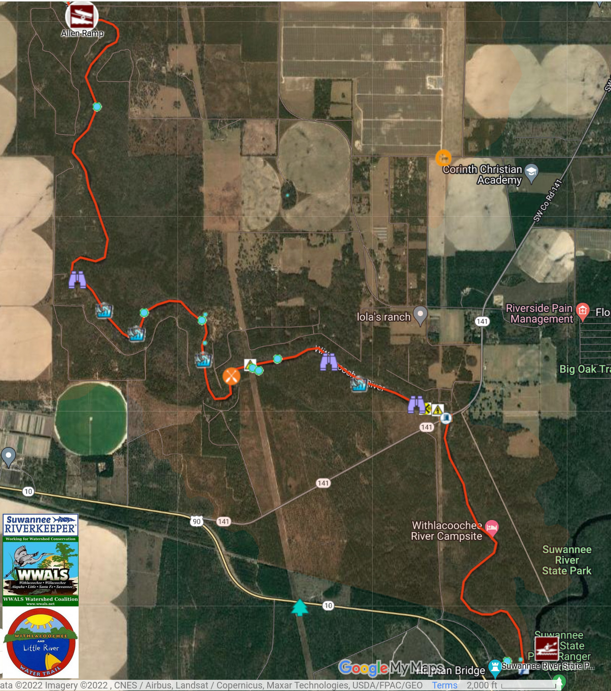 Map: Allen Ramp to SRSP, Withlacoochee River, in WLRWT map