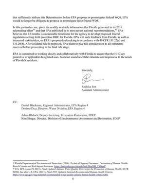 [EPA believes that 12 months is a reasonable timeframe for the agency to develop proposed federal regulations setting forth protective HHC for Florida.]