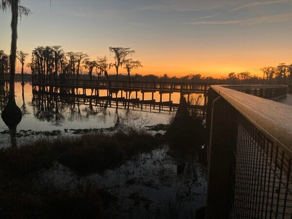 [Sunset over the dock --Gretchen Quarterman]