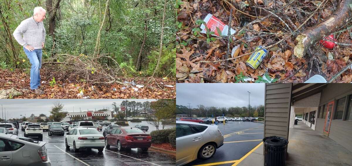 Mayor, trash, fast food, trash cans at storefronts