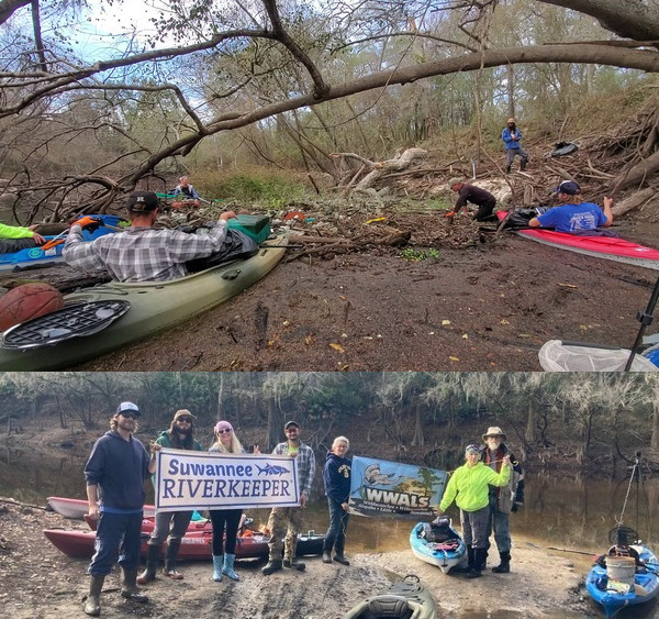 Floating trash jam and banners 2022-12-17