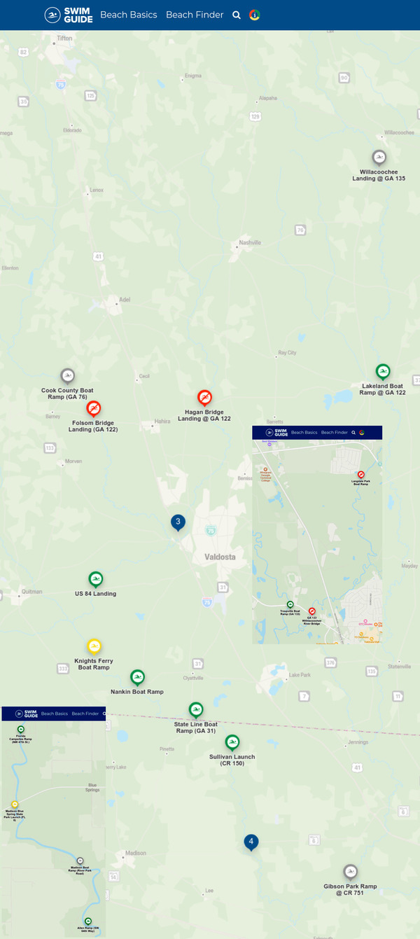 [Map: bad creeks and Withlacoochee River, Swim Guide 2023-01-06]