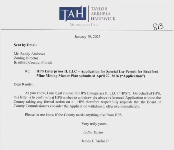 [HPS II attorney withdraws phosphate mining application 2023-01-19]