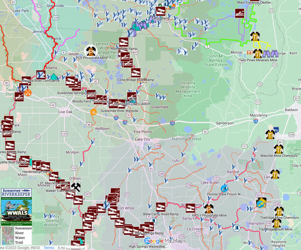 Map: Nutrien Phosphate mine, Hamilton, Columbia, and Echols Counties in SRWT map