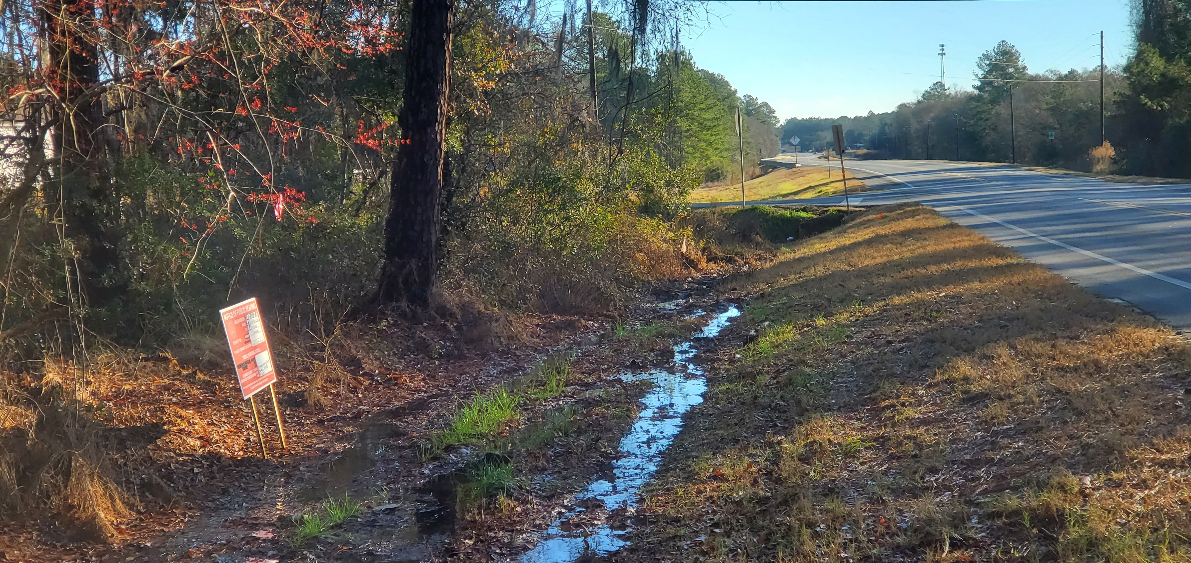 Rezoning sign towards Withlacoochee River, 09:02:43, 31.0133319, -83.3086953