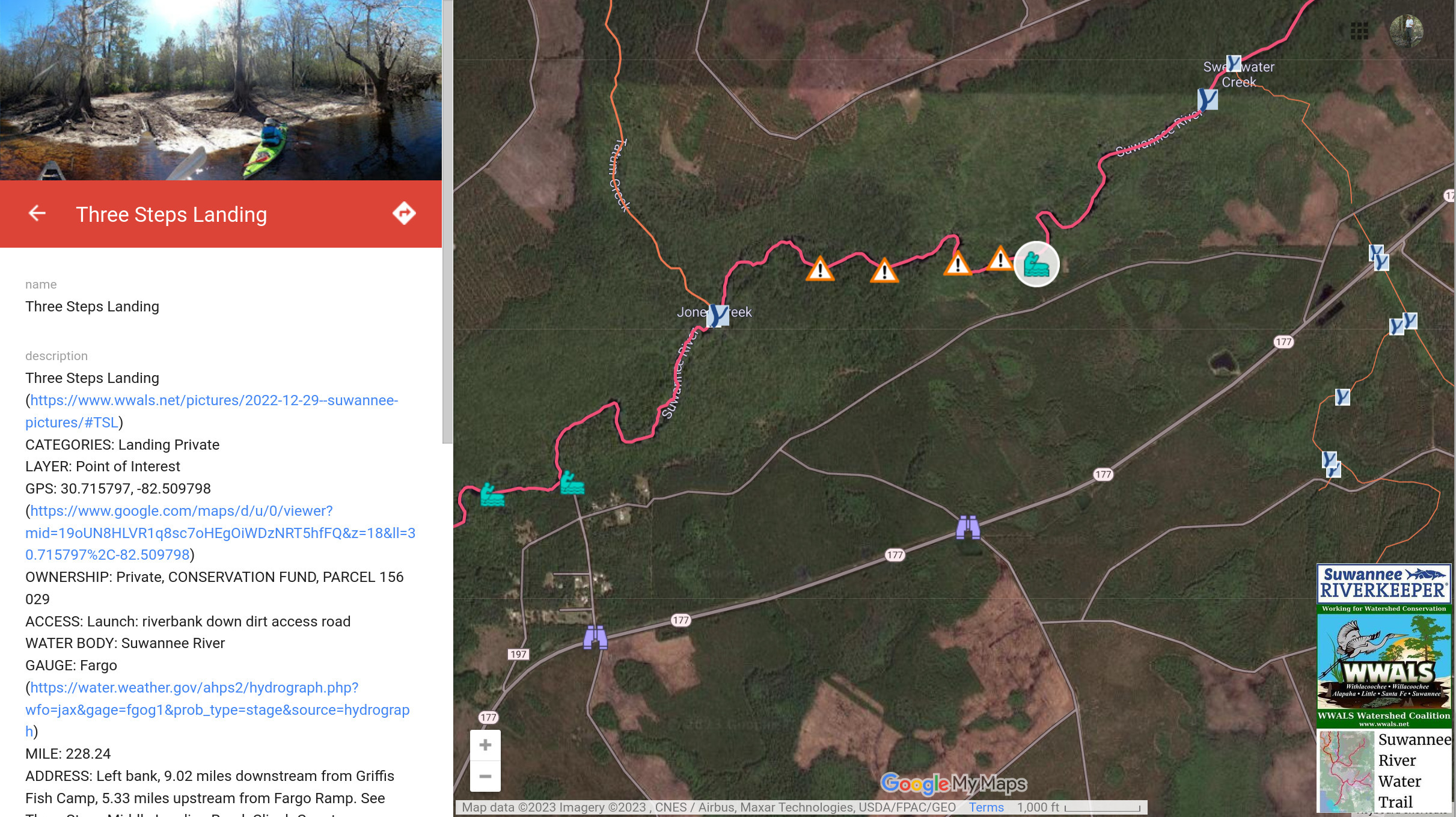 Map: Three more deadfalls below Steps Landing in WWALS SRWT map