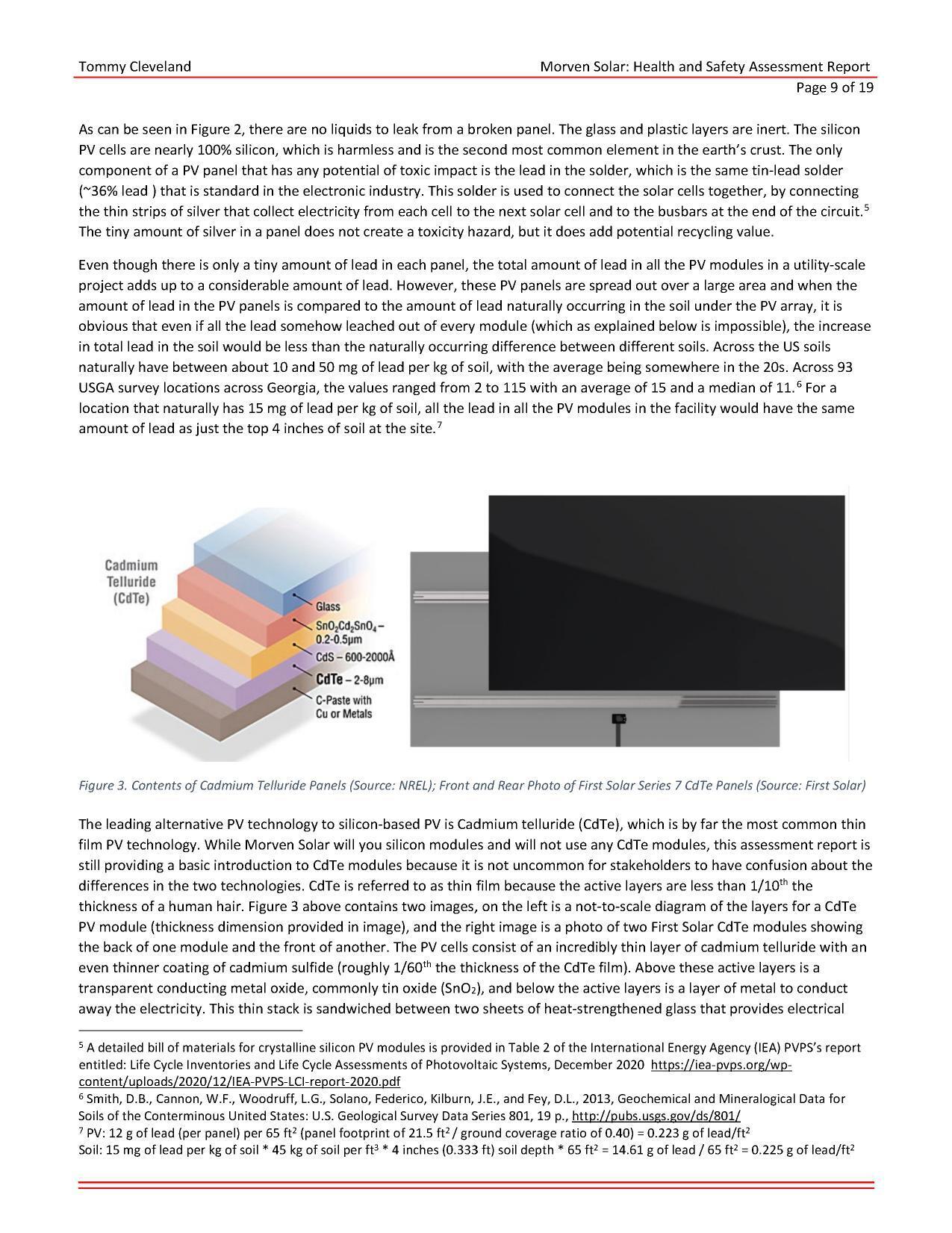 Figure 3, Contents of Cadmium Telluride Panels (Source: NREL); Front and Rear Photo of First Solar Series 7 CdTe Panels (Source: First Solar)