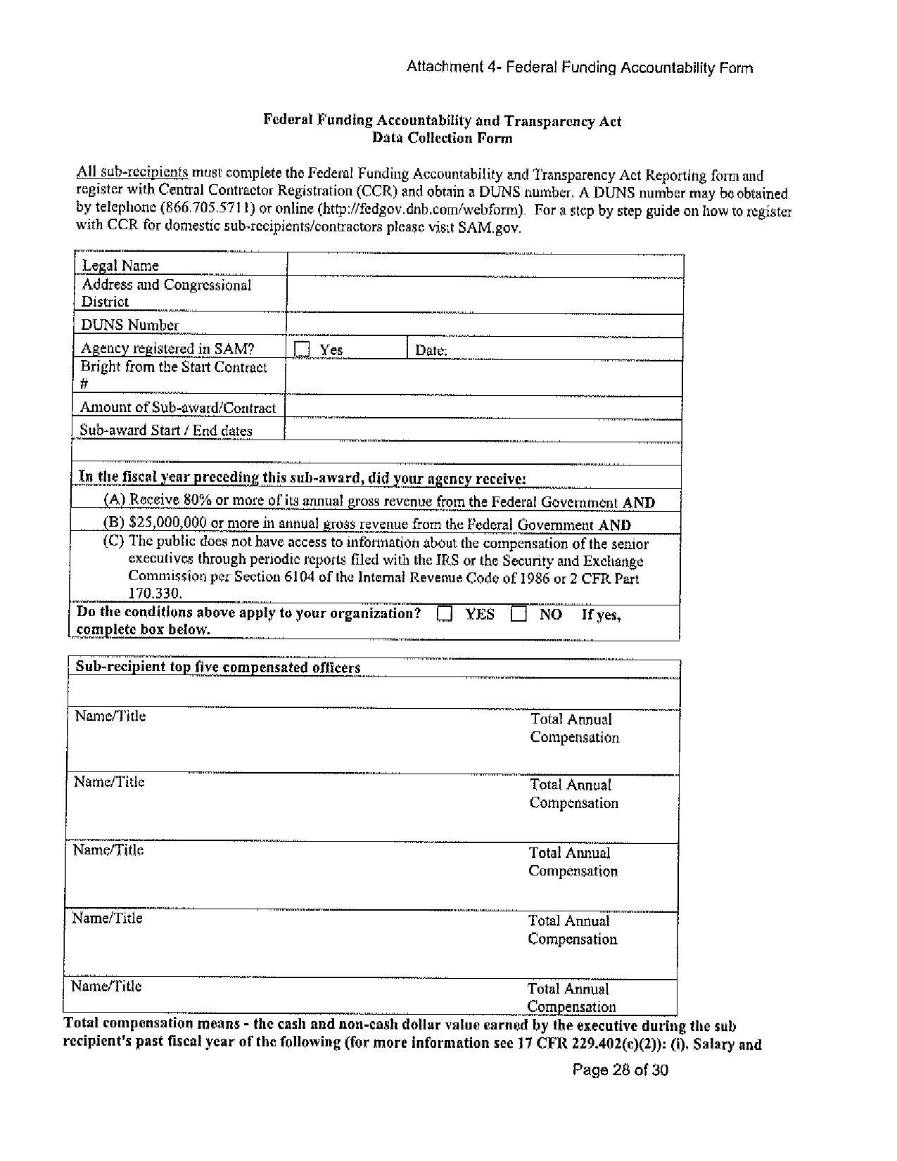 Attachment 4- Federal Funding Accountability Form