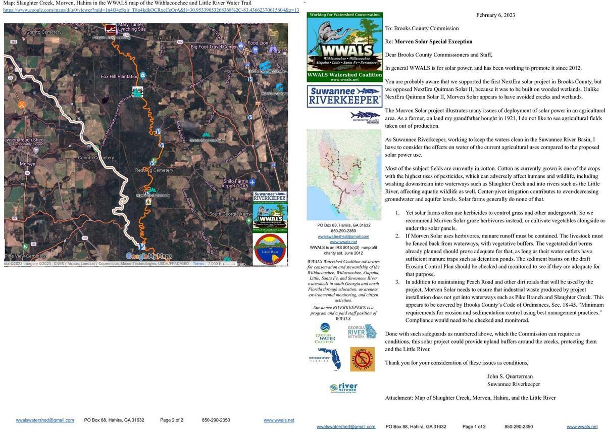 [Letter and Map --WWALS to Brooks County Commission about Morven Solar 2023-02-06]