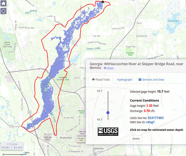 [15.7feet, Flood Inundation Mapper, Skipper Bridge Gauge]