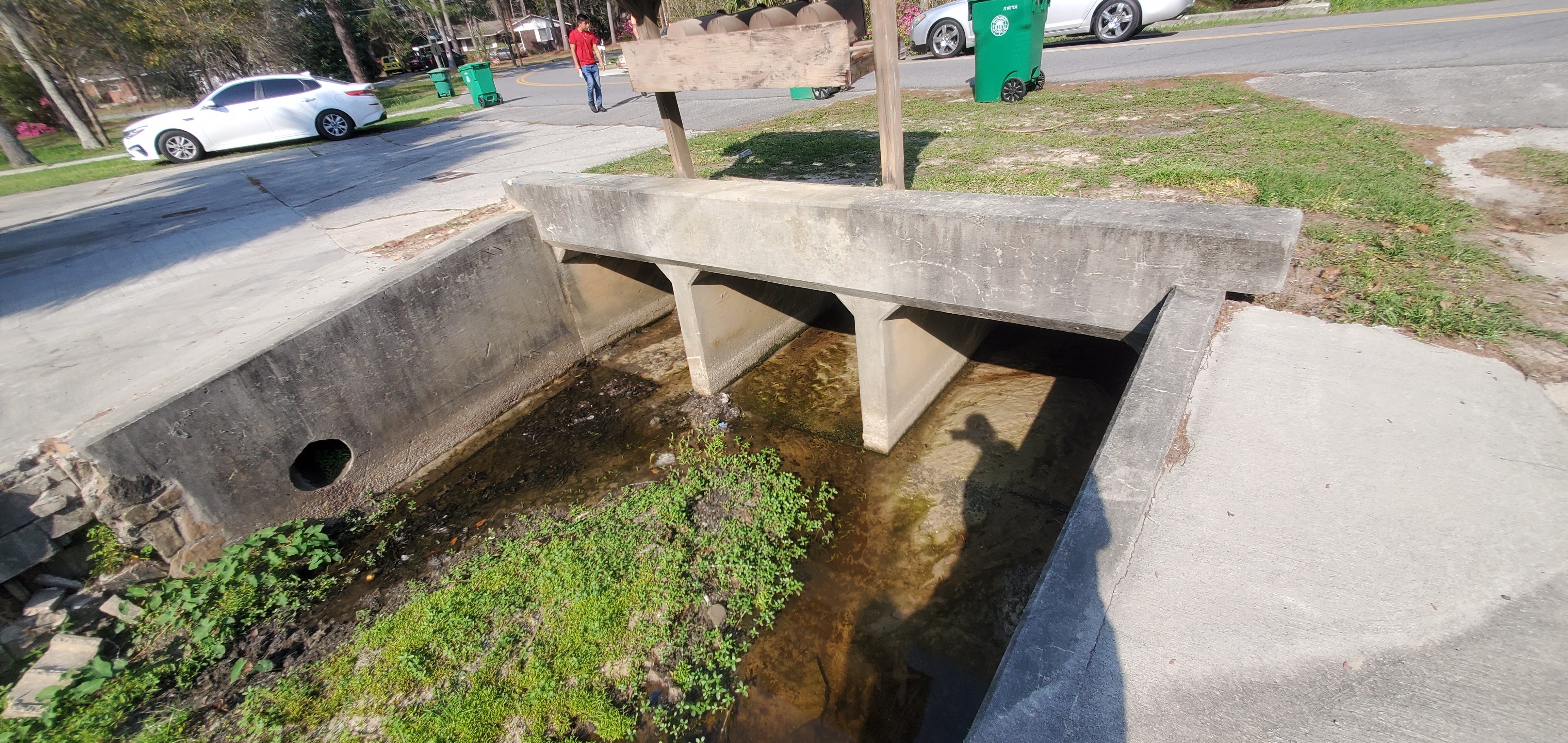 Downstream drain, Two Mile Branch, University Drive, 15:26:54, 30.8682186, -83.2846741