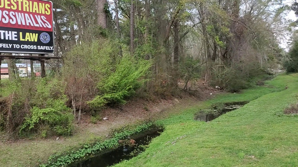 Billboard, trash into Two Mile Branch upstream from Ashley Street