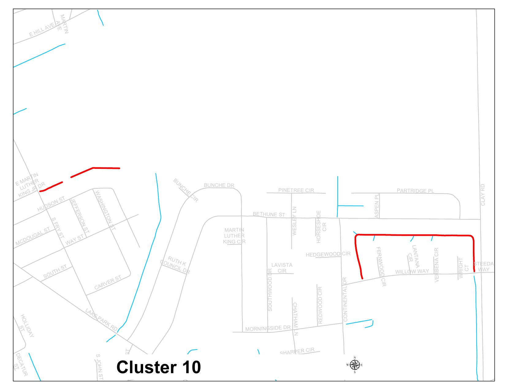 Cluster 10: Canal 10a Dukes Bay Canal, 400 S. Fry St.; Canal 10b Unnamed tributary, 1330 Willow Way