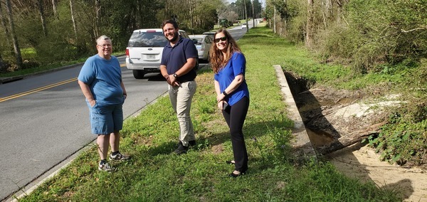 [Neighbor Jan Powell, City Engineer Benjamin O'Dowd, Stormwater Manager Angela Bray, Two Mile Branch @ Berkley Drive]