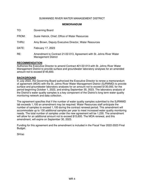 [Water lab analysis agreement with St. Johns River Water Management District]