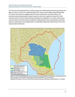 [Figure 27. Area map showing the North Florida Southeast Georgia (NFSEG) model domain, the Suwannee Satilla Planning Region, and the North Florida Regional Water Supply planning area boundary. [Adapted from Figure 4-92 of the North Florida Southeast Georgia Groundwater Model (NFSEG v1.1), (2019)]]