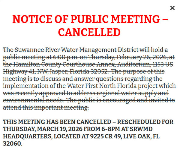 [SRWMD WFNF Meeting cancelled by SRWMD, 2026-02-26 --Hamilton County Commission]
