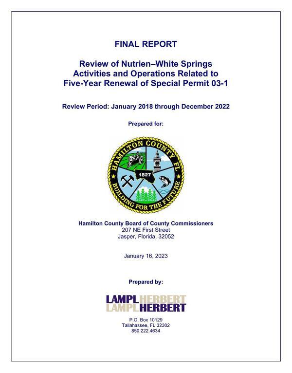 [FINAL REPORT Review of Nutrien—White Springs Activities and Operations Related to Five-Year Renewal of Special Permit 03-1 Review Period: January 2018 through December 2022]