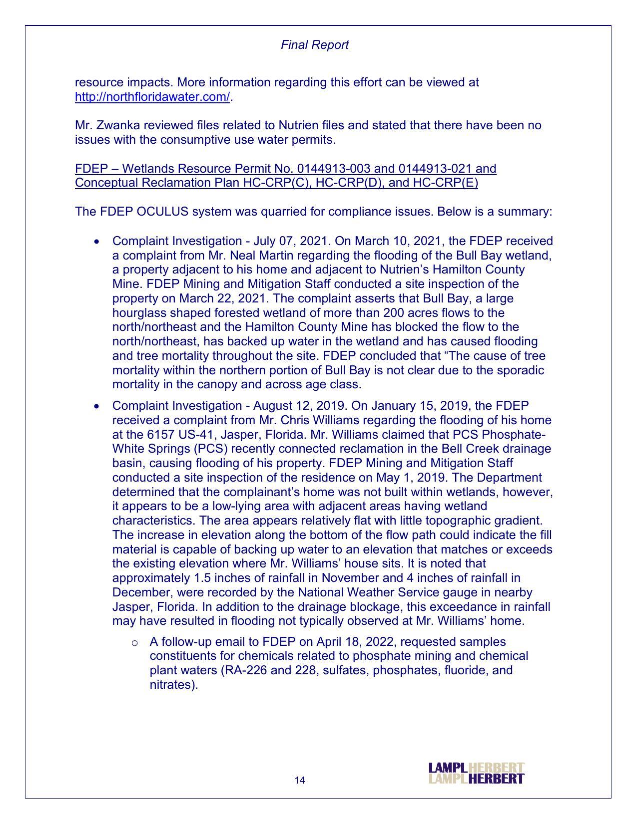 FDEP — Wetlands Resource Permit No. 0144913-003 and 0144913-021 and Conceptual Reclamation Plan HC-CRP(C), HC-CRP(D), and HC-CRP(E)