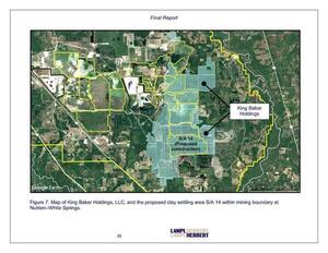 [Figure 7. Map of King Baker Holdings, LLC, and the proposed clay settling area S/A 14 within mining boundary at Nutrien--White Springs.]