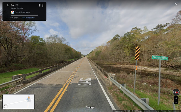 [Okapilco Creek GA-122 Bridge, Google Streetview, Feb 2023]