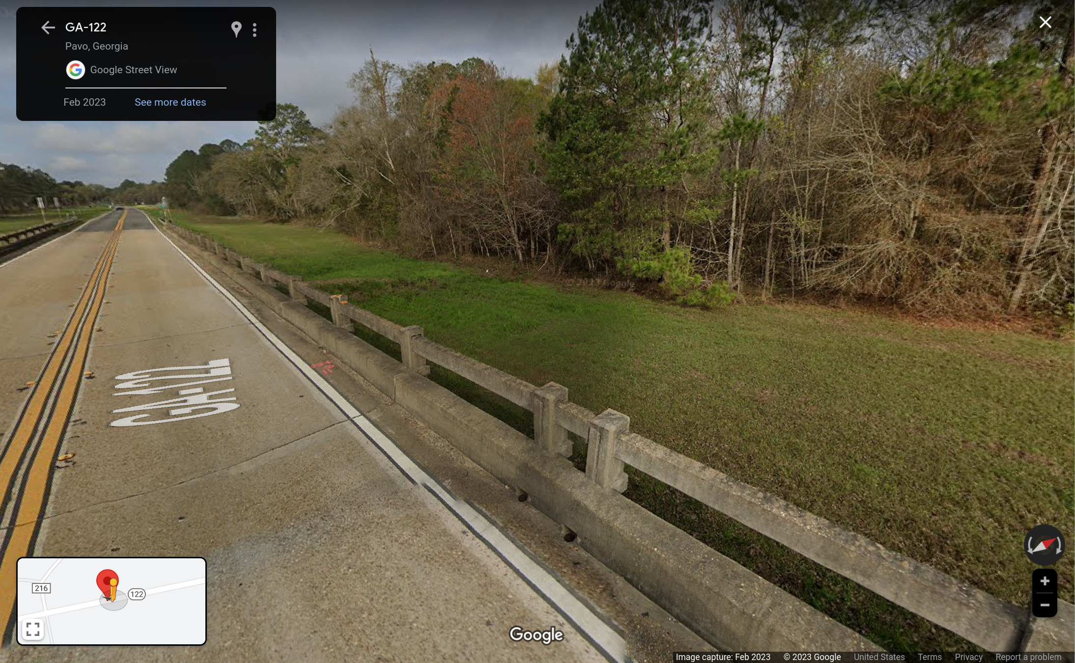 Brice Pond Tributary GA-122 Bridge, Google Streetview, Feb 2023