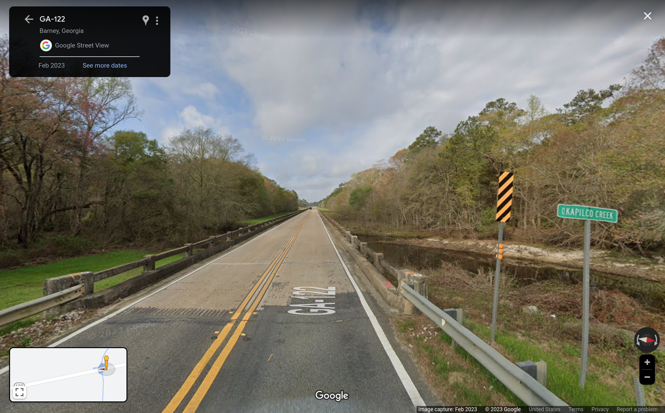 Okapilco Creek GA-122 Bridge, Google Streetview, Feb 2023