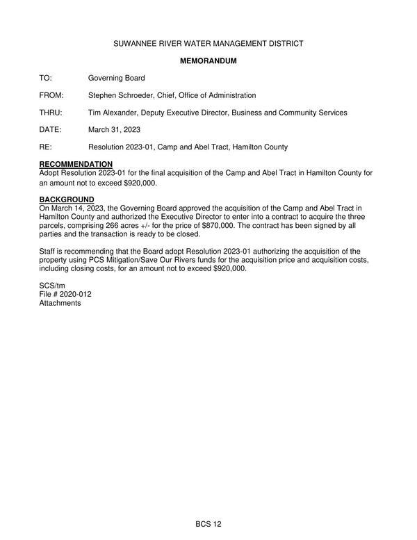 [RE: Resolution 2023-01, Camp and Abel Tract, Hamilton County]