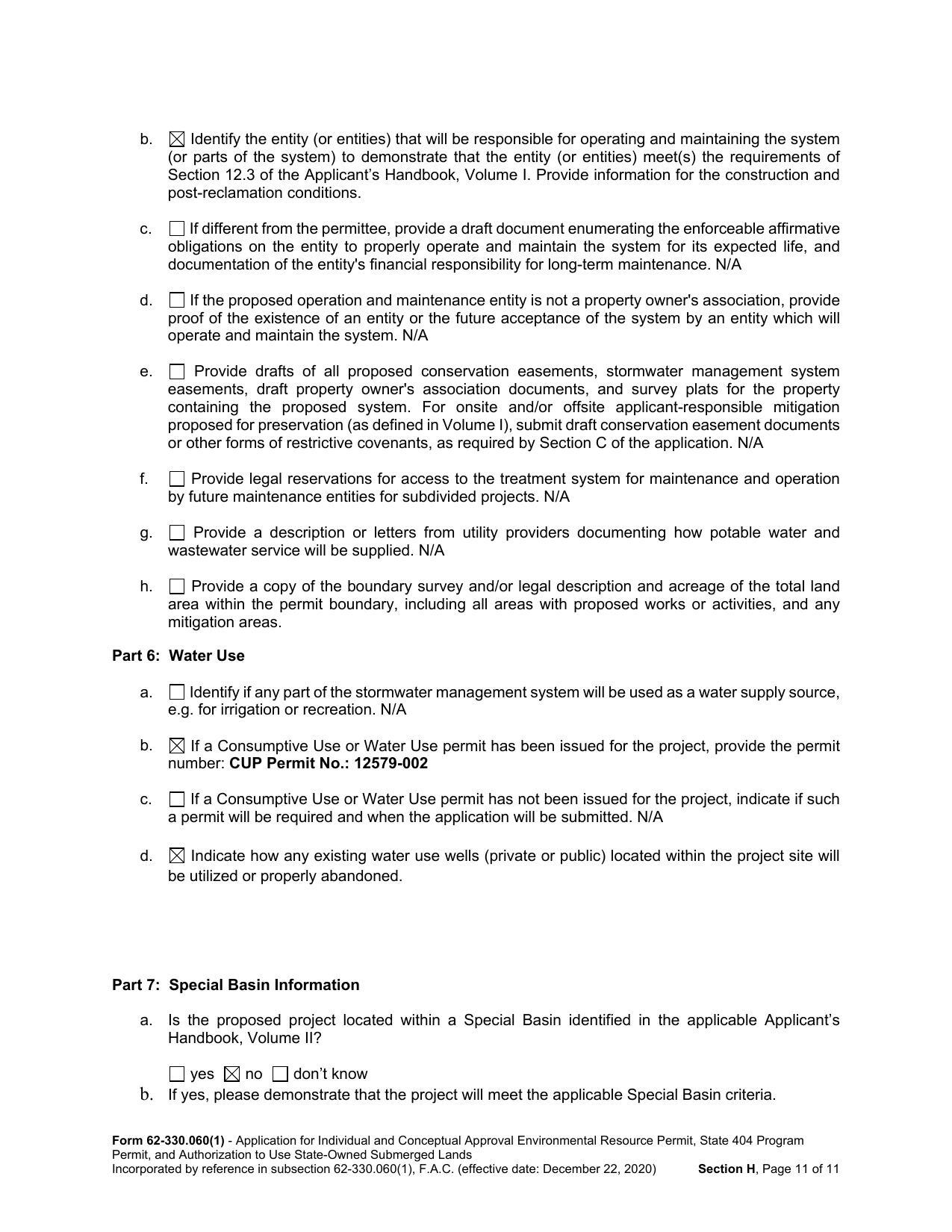 Part 6: Water Use: CUP 12579-002; Part 7: Special Basin Information