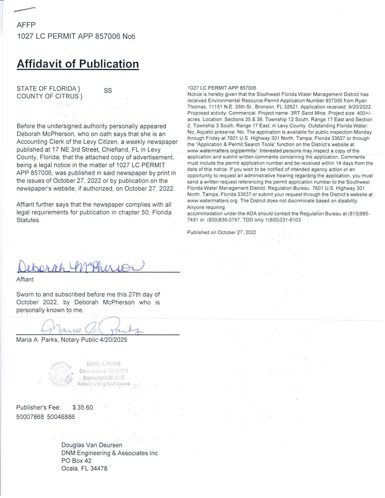 Affidavit of Publication