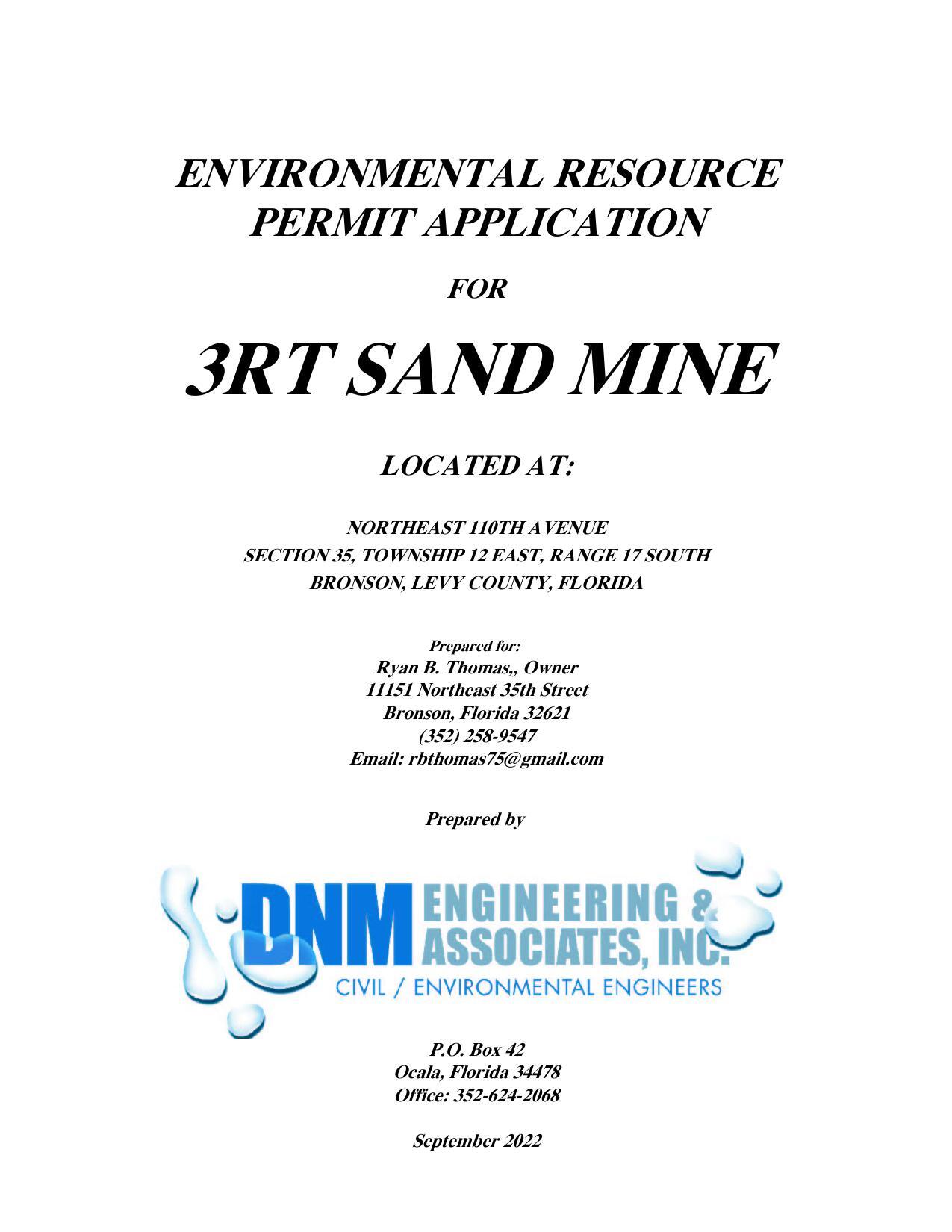 ENVIRONMENTAL RESOURCE PERMIT APPLICATION FOR 3RT SAND MINE September 2022