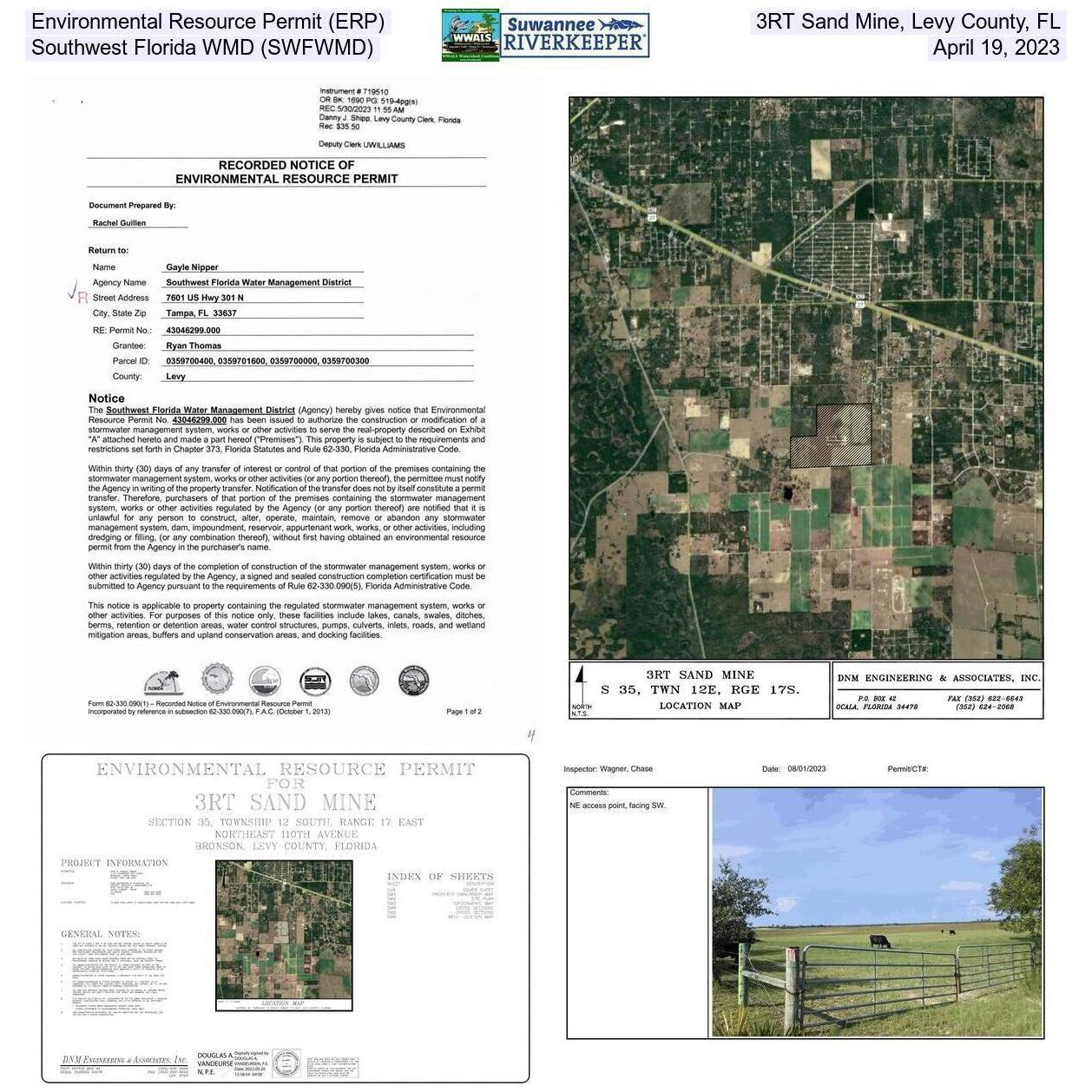 [Collage, SWFWMD ERP 43046299.000 for 3RT Sand Mine, Levy County, FL 2023-04-19]