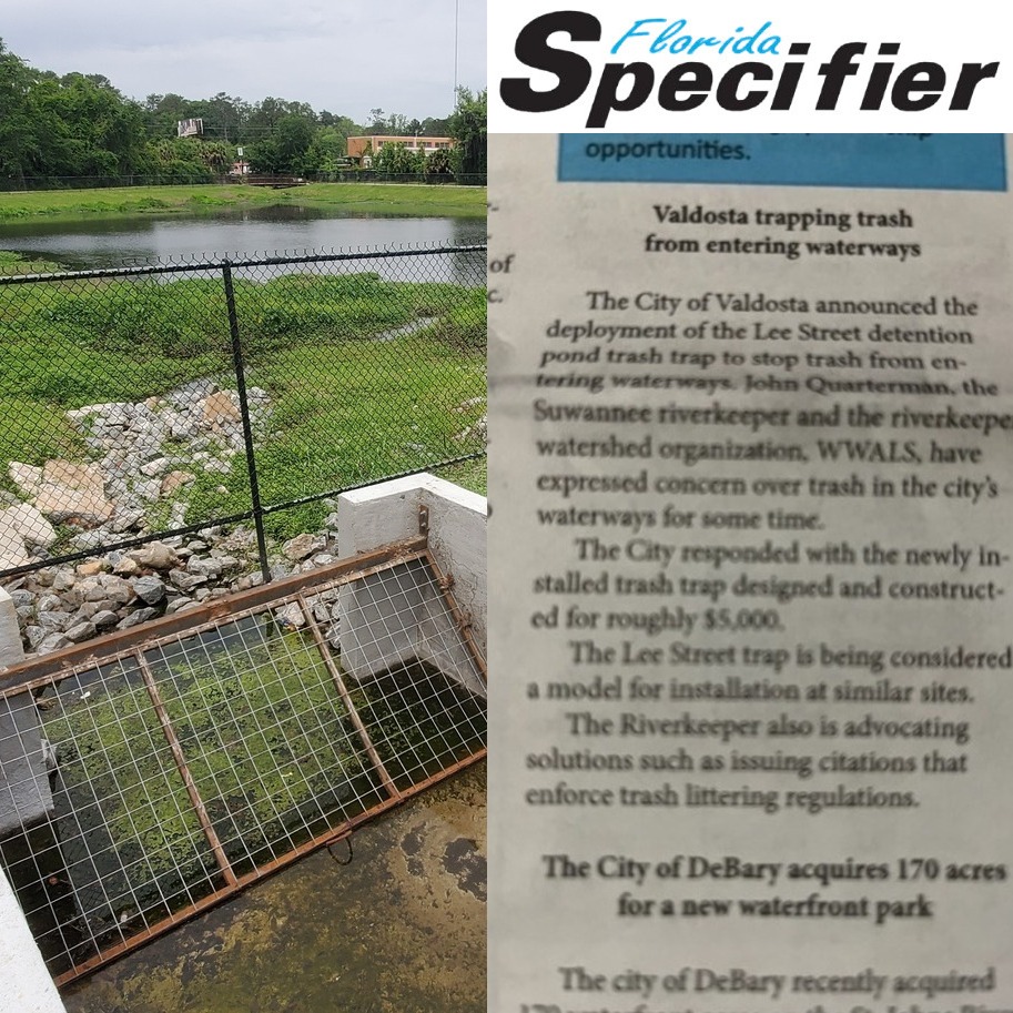 Valdosta Lee Street Detention Pond Trash Trap and Florida Specifier article