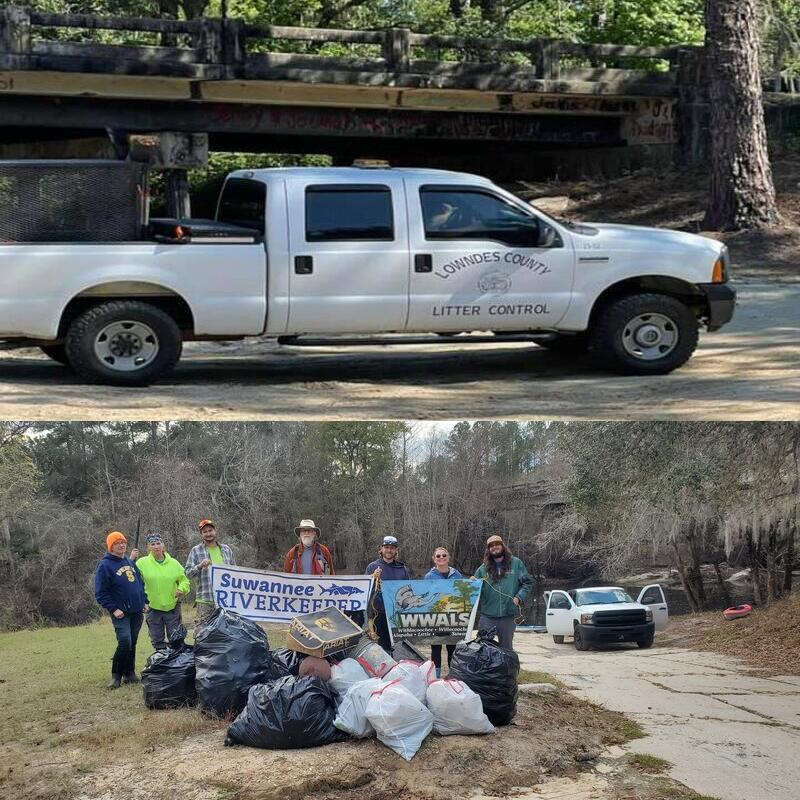 Clyattville-Nankin Boat Ramp: Lowndes County Litter Control 2021-06-10 (Photo: Bobby McKenzie) and WWALS cleanup 2022-12-17 (Photo: Gretchen Quarterman)