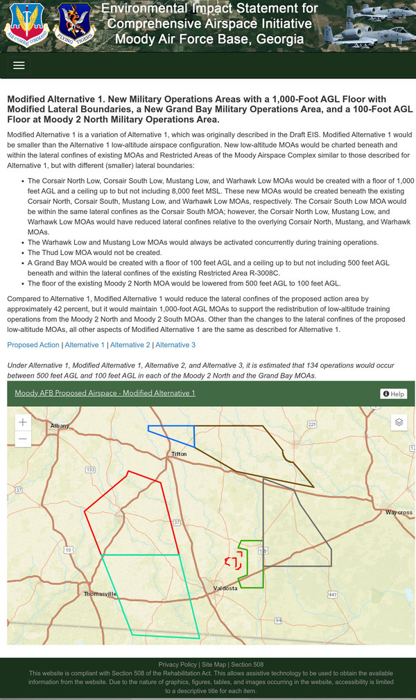 Modified Alternative 1. New Military Operations Areas with a 1,000-Foot AGL Floor with Modified Lateral Boundaries, a New Grand Bay Military Operations Area, and a 100-Foot AGL Floor at Moody 2 North Military Operations Area