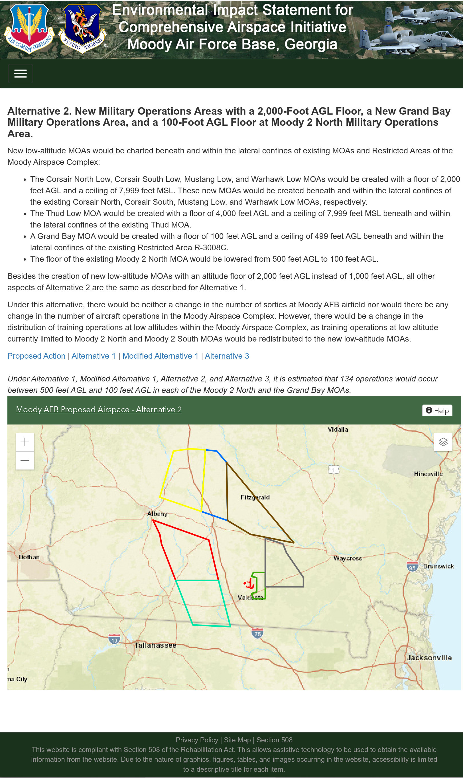 Alternative 2. New Military Operations Areas with a 2,000-Foot AGL Floor, a New Grand Bay Military Operations Area, and a 100-Foot AGL Floor at Moody 2 North Military Operations Area