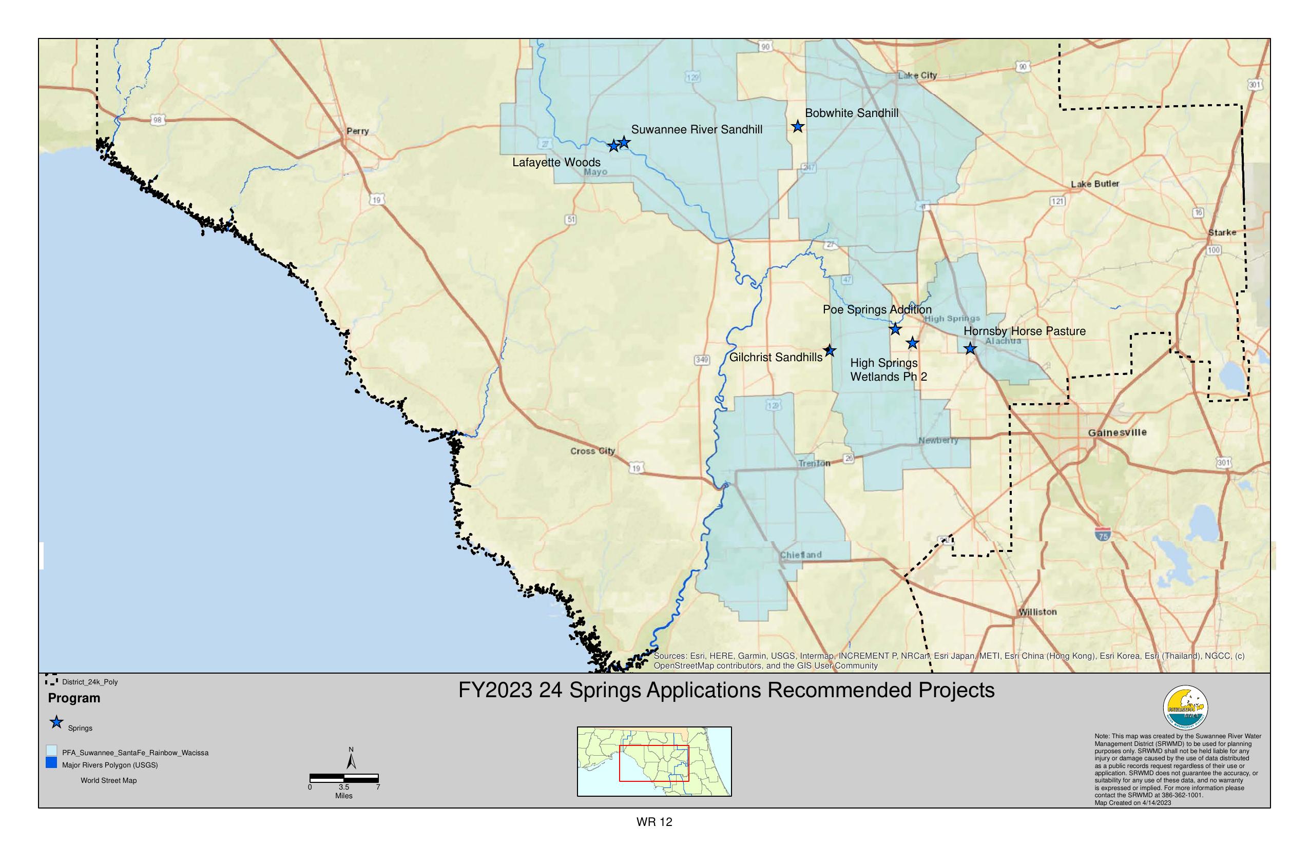 FY2023-24 Springs Applications Recommended Projects --SRWMD Board Package 2023-05-09