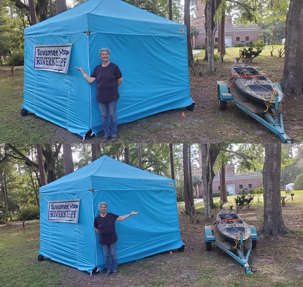 [Suwannee Riverkeeper tent, raffle kayak, and carrilon]