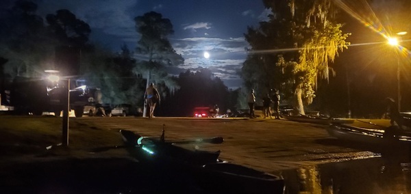 [Moon over Banks Lake Boat Ramp]