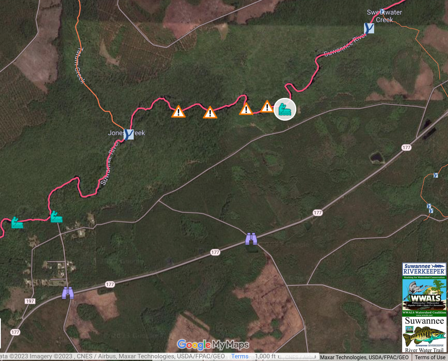 Map: Three Steps Landing, Deadfalls, Reeves Landing, in SRWT