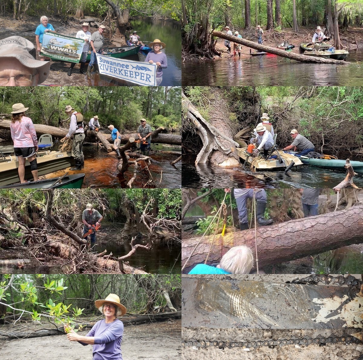 Chainsawing deadfalls, Suwannee River 2023-06-10