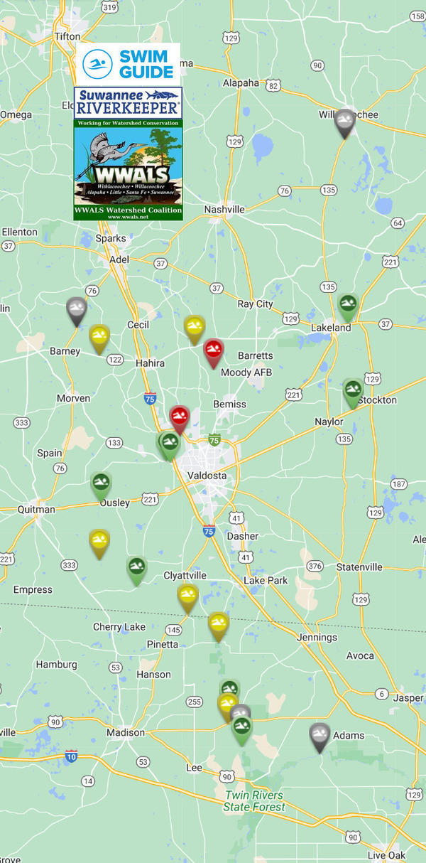 [Map: Very bad upstream Withlacoochee River, Swim Guide 2023-06-15]