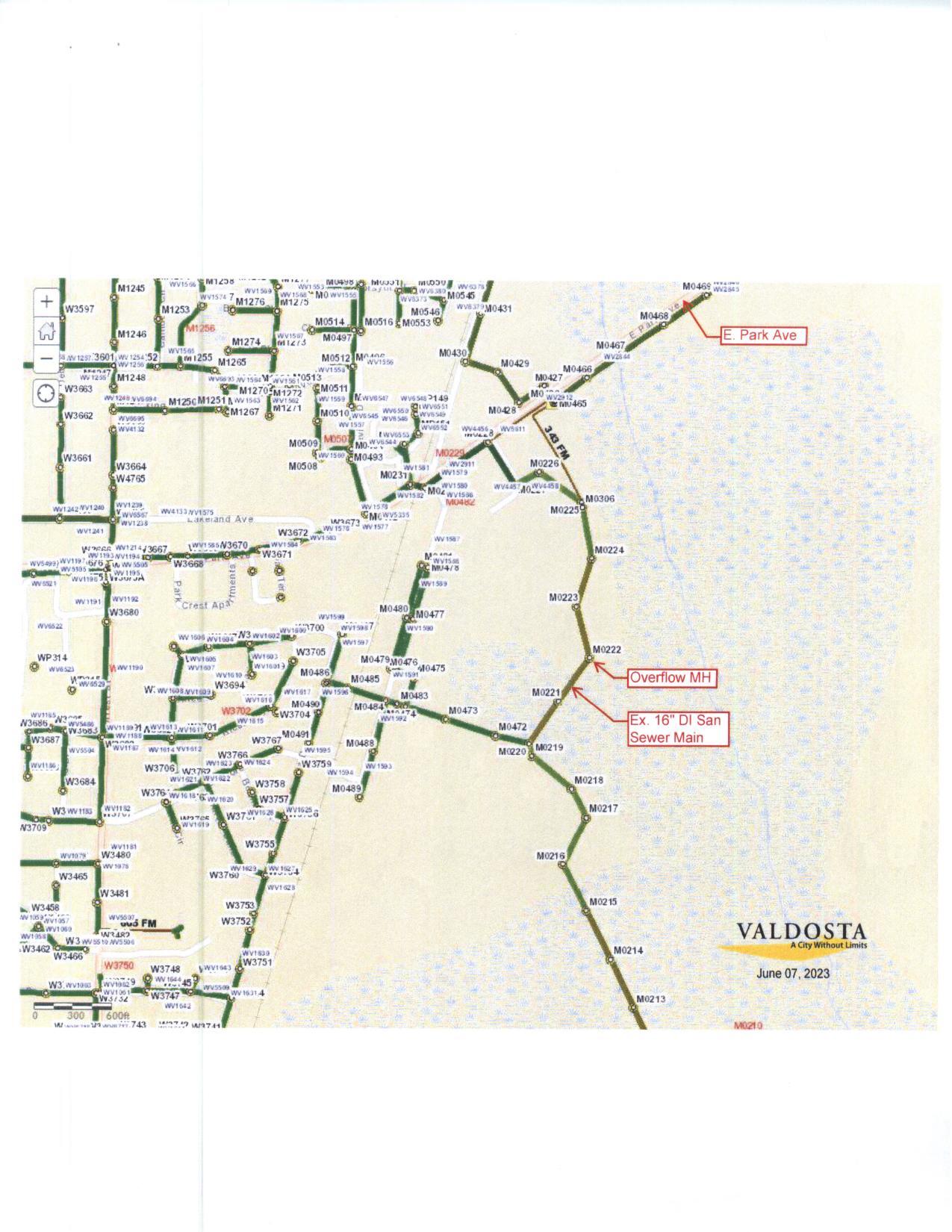 Map: Location of Overflow manhole M0222