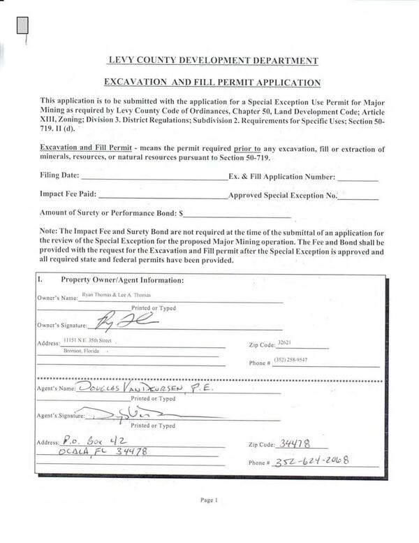 [Levy County Excavation and Fill Permit Application]