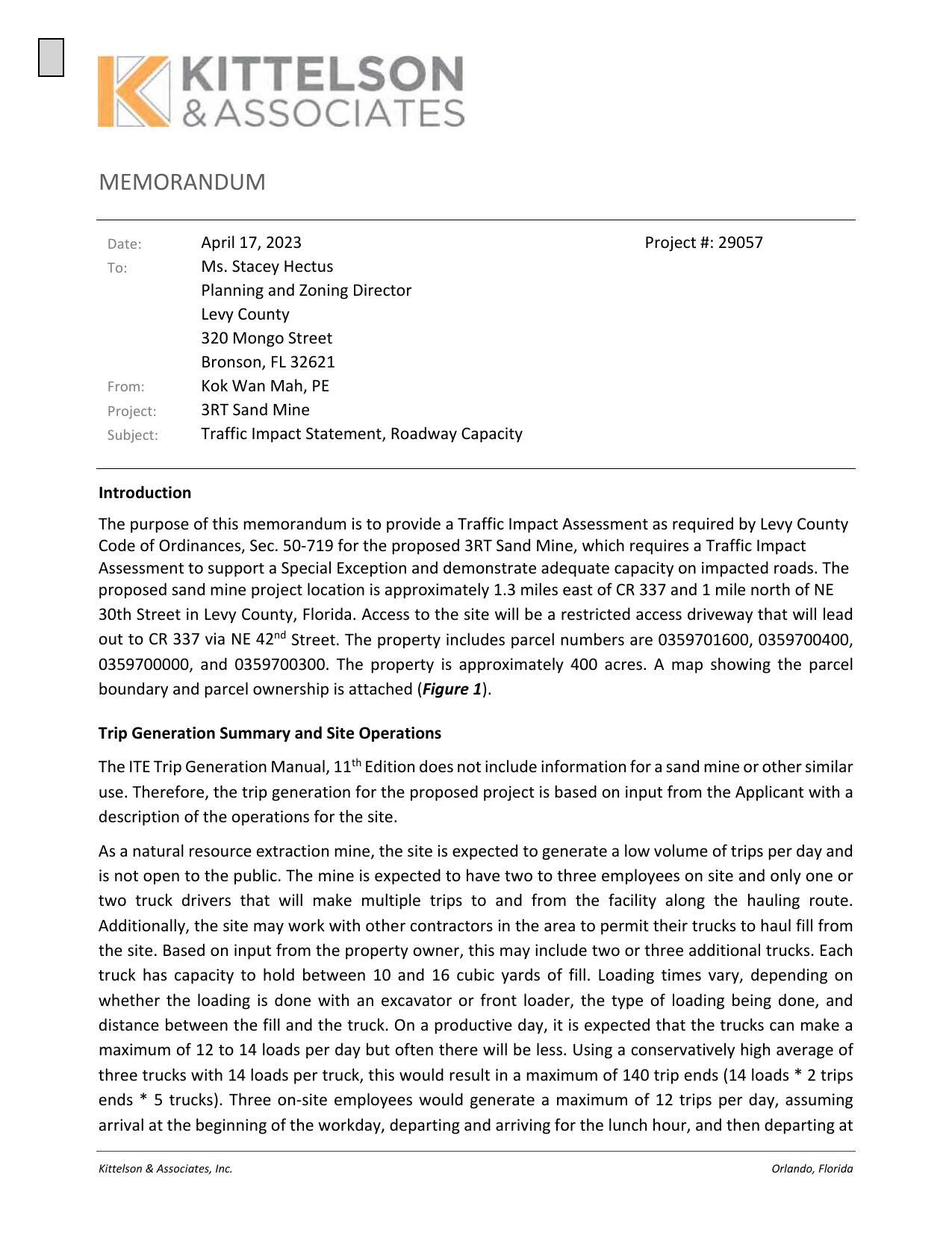 3RT Sand Mine, Traffic Impact Statement, Roadway Capacity